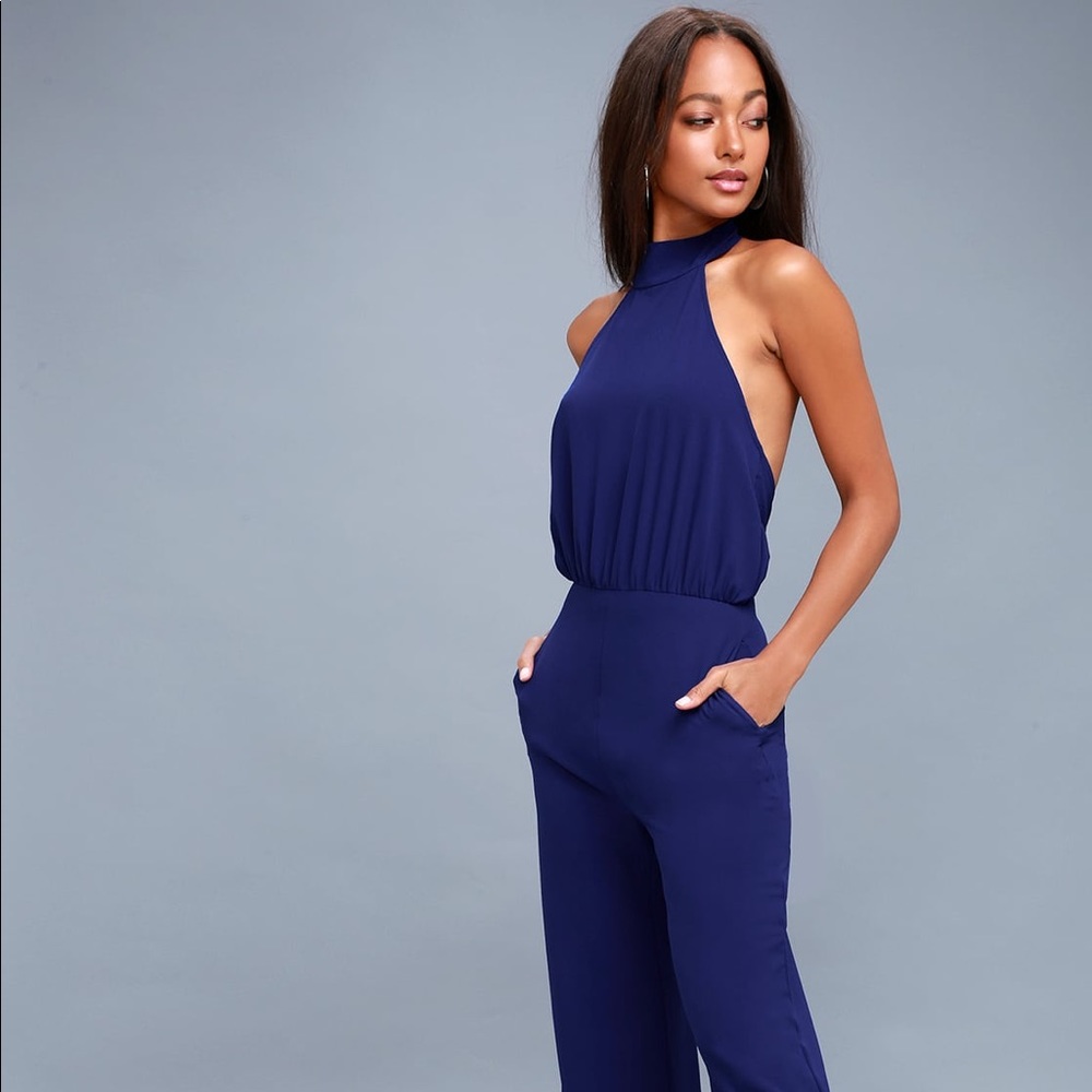 LULUS ROYAL BLUE HALTER JUMPSUIT